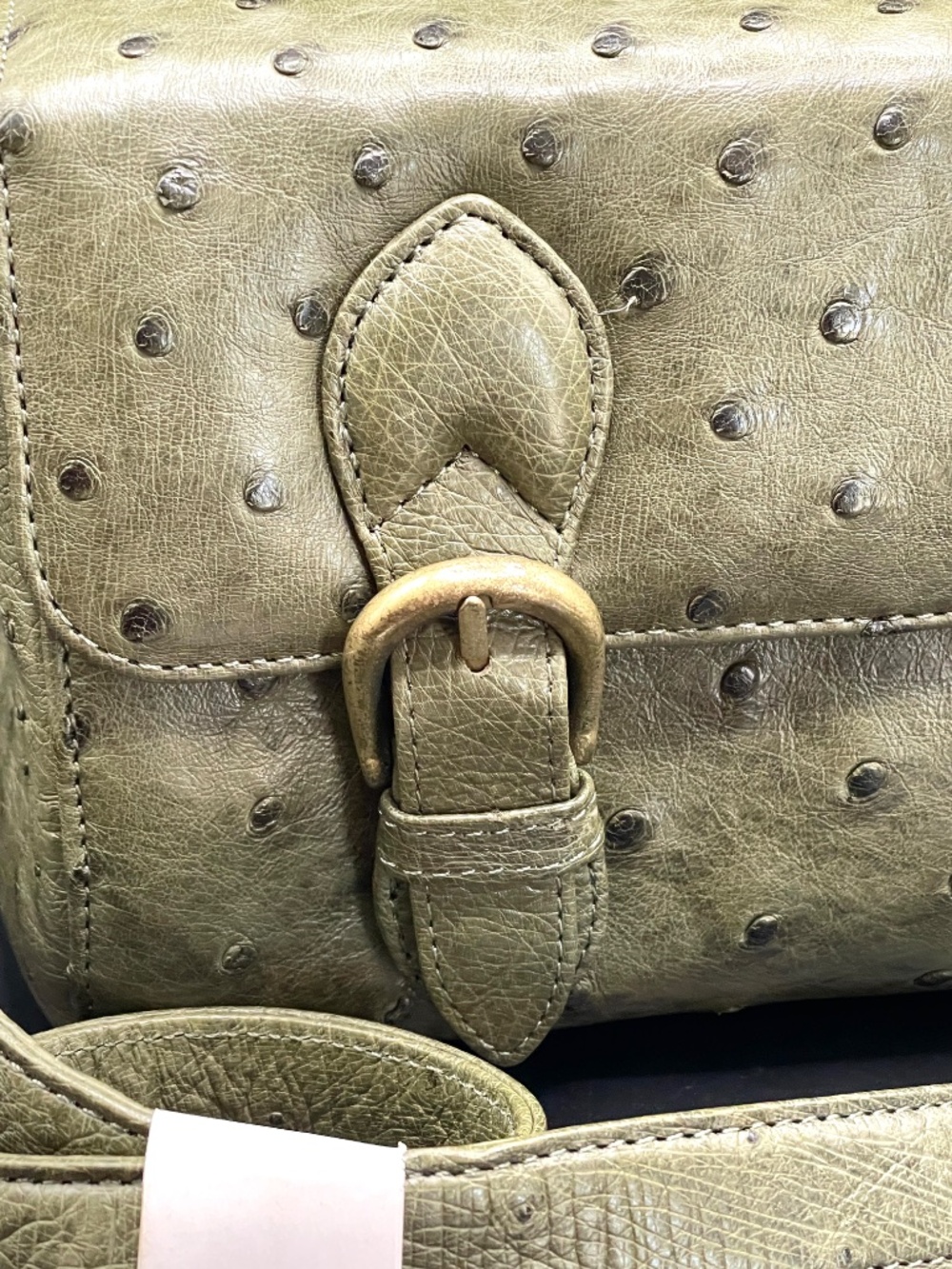 Vintage SMK Faux Ostrich Leather Olive Green Box Purse Handbag Cosmetic Case - Picture 15 of 15